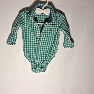 Easter Gap Baby Boys Button Down Onesie Green and White Gingham 6-12 Months